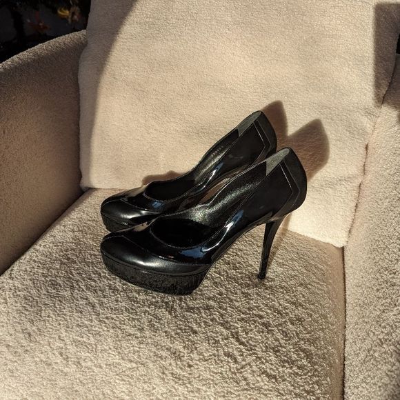 Gucci Black Prism Petro Patent Leather Wimbledon Platform Stilleto Heels - Picture 4 of 12